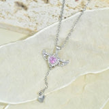 Silver Plated Chain With Heart Angel Wings Pendant