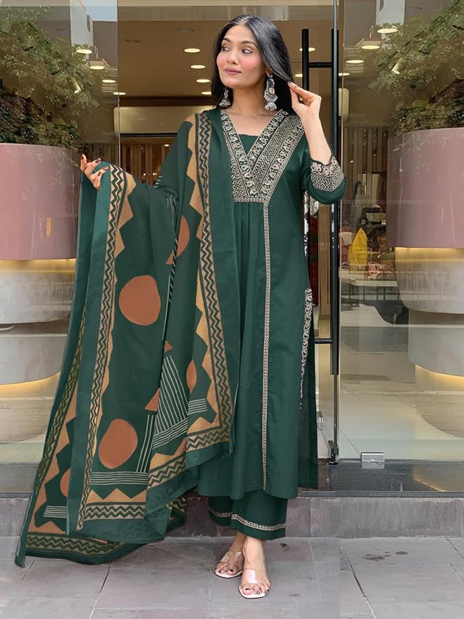 Urban Looms Women’s Viscose Anarkali Kurta Set with Pant & Dupatta | Ethnic Festive Dress for Women | Kurta Set for Womens