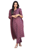 Urban Looms Women’s Purple Printed Kurta Set | Pure Viscose 3 Piece Ethnic Suit Set with Pant & Dupatta | Festive for Women | Cotton Kurta Sets for Woman