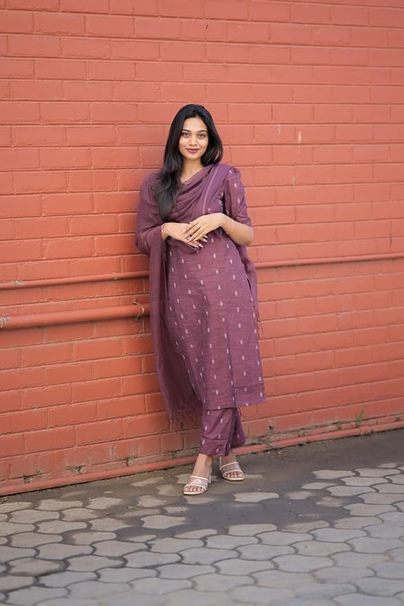 Urban Looms Women’s Purple Printed Kurta Set | Pure Viscose 3 Piece Ethnic Suit Set with Pant & Dupatta | Festive for Women | Cotton Kurta Sets for Woman