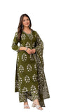 Urban Looms Women's Pure Cotton Printed Straight Kurta Set with Palazzo Pants & Dupatta- Ethnic Wear, Green