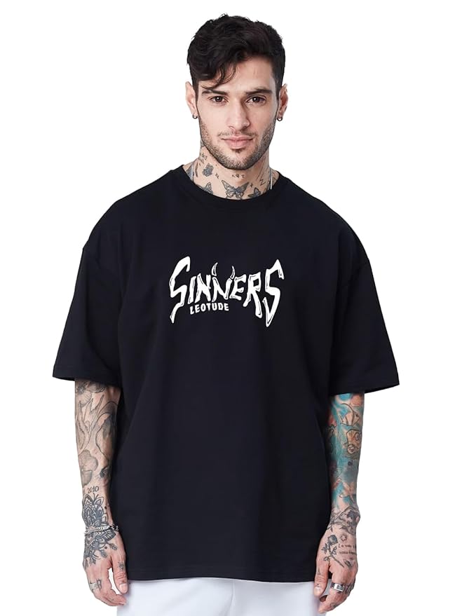 Urban Looms Mens Solid Dotted Unique Design Oversized Tshirt for Men - Round Nerck Loose Fit  Mens T-Shirt