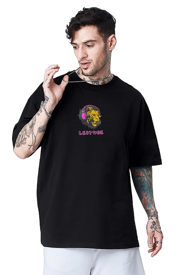 Urban Looms Mens Solid Dotted Unique Design Oversized Tshirt for Men - Round Nerck Loose Fit  Mens T-Shirt