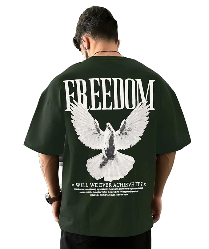 Urban Looms Men's Stylish Cotton Round Neck 3/4th Sleeve Oversized T-Shirt (Green)