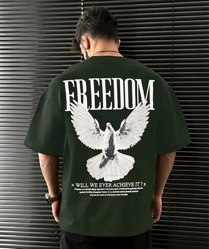 Urban Looms Men's Stylish Cotton Round Neck 3/4th Sleeve Oversized T-Shirt (Green)