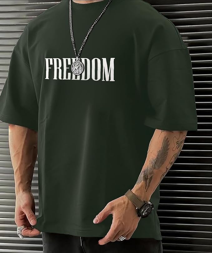 Urban Looms Men's Stylish Cotton Round Neck 3/4th Sleeve Oversized T-Shirt (Green)