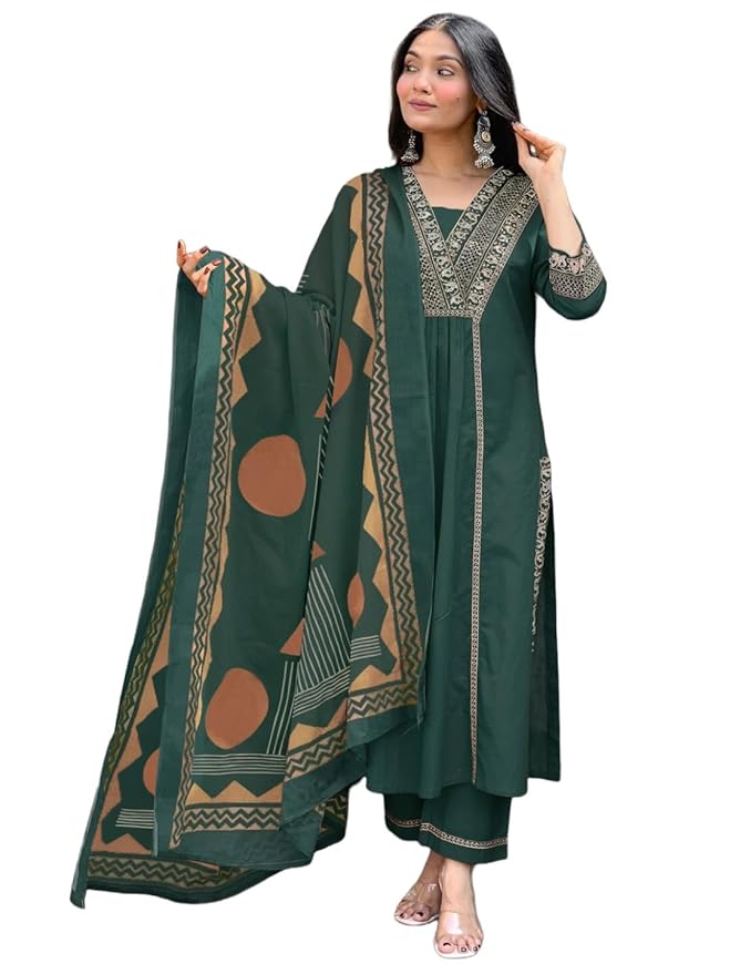Urban Looms Women’s Viscose Anarkali Kurta Set with Pant & Dupatta | Ethnic Festive Dress for Women | Kurta Set for Womens
