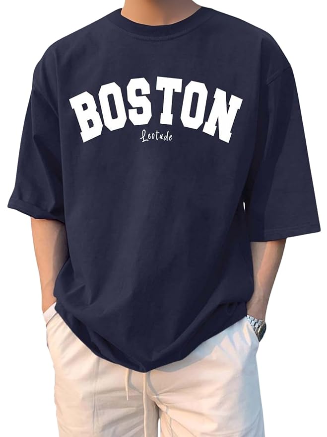 Urban Looms Man Cotton Print Round Neck Oversized T Shirt (Color Navy Blue)