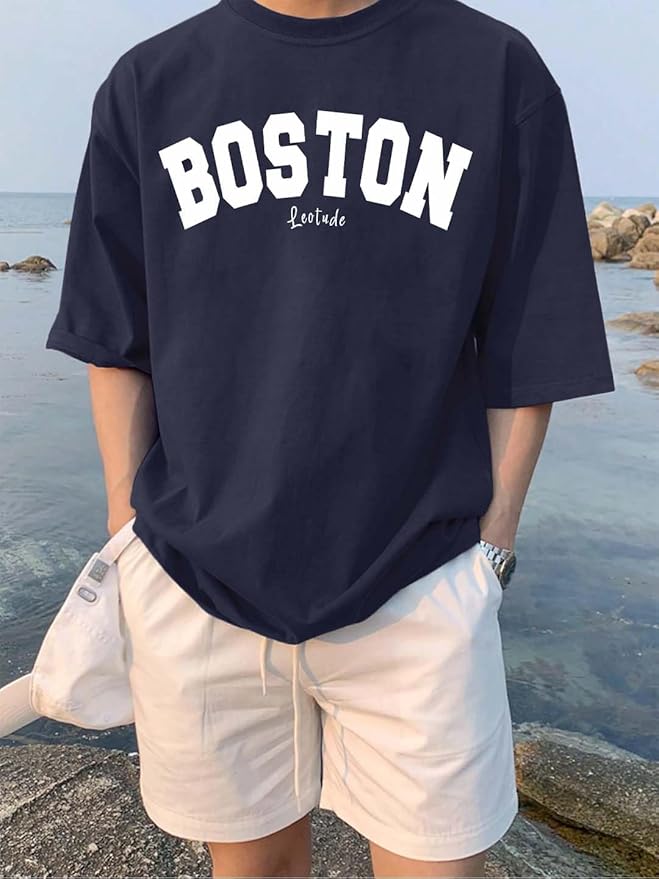 Urban Looms Man Cotton Print Round Neck Oversized T Shirt (Color Navy Blue)