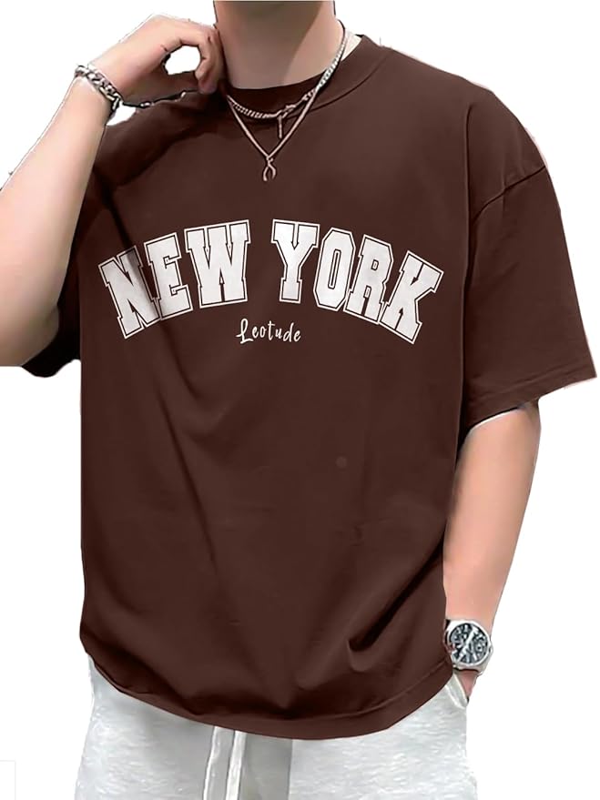 Urban Looms Casual Printed Oversized Tshirt for Man (Color Brown)