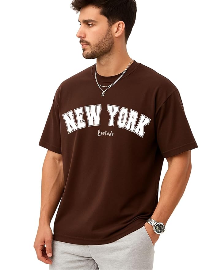 Urban Looms Casual Printed Oversized Tshirt for Man (Color Brown)