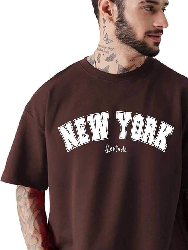 Urban Looms Casual Printed Oversized Tshirt for Man (Color Brown)