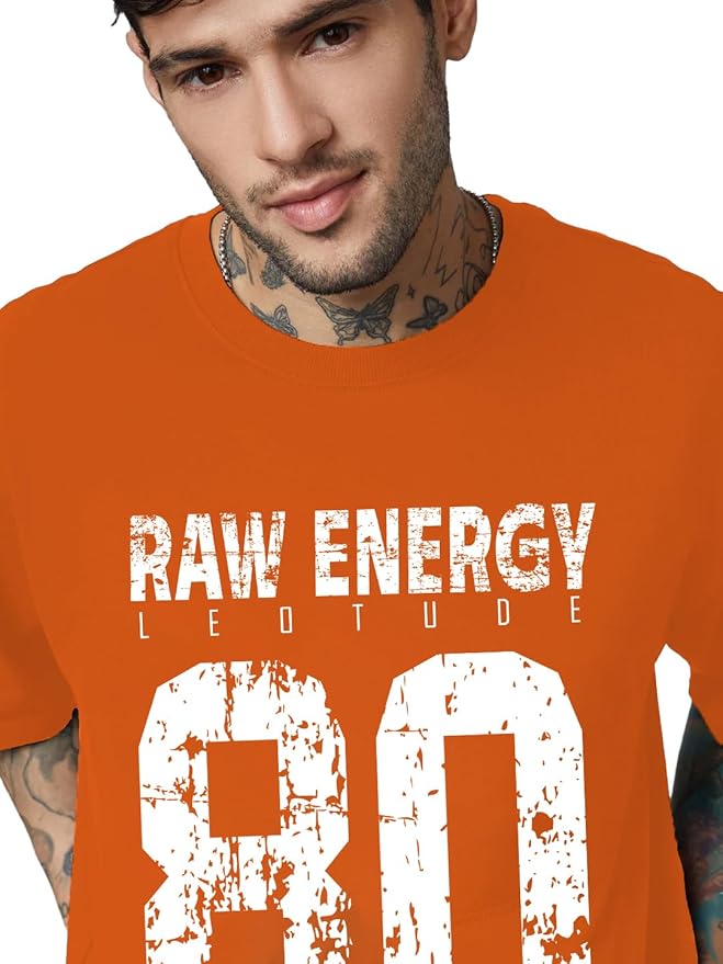 Urban Looms Men Round Neck Printed Cottonblend Oversized Tshirts (Colour: Orange)