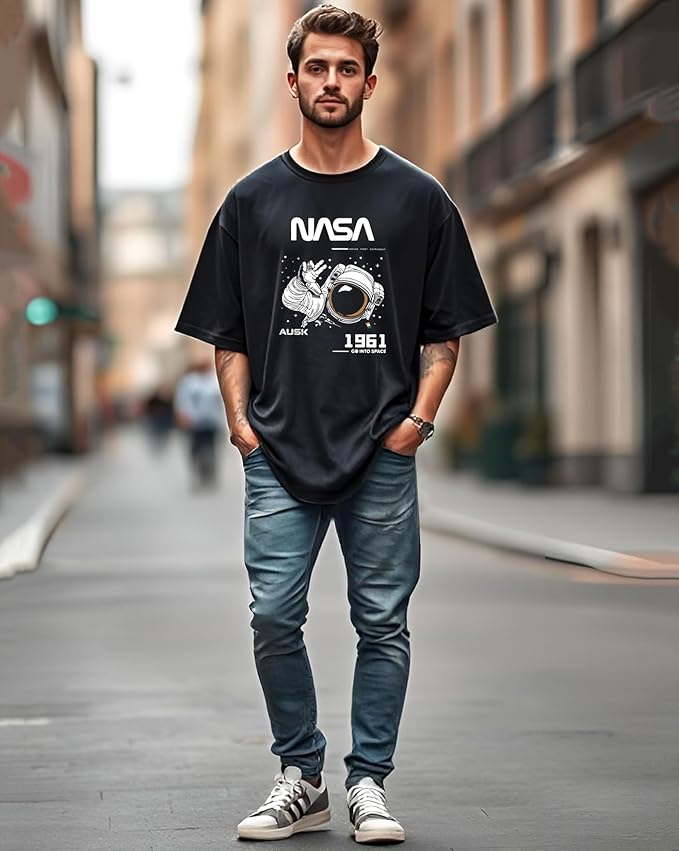 Urban looms Mens Oversized Half Sleeve Printed T-Shirt for Men